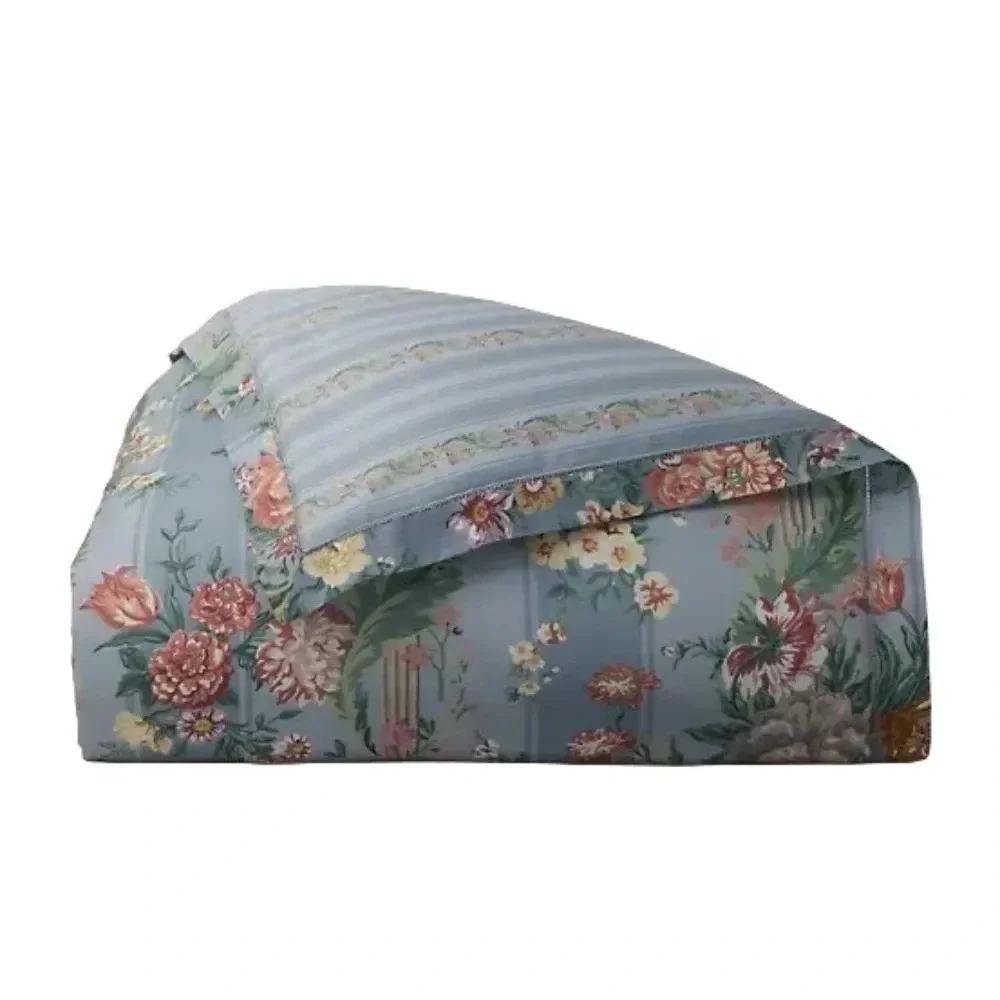 Ralph Lauren Adalia Floral Stripe Duvet Cover Full Queen Blue Hemstitch NIB $430